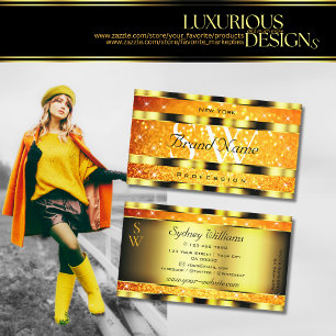 Cartão De Visita Iniciais de Estrelas de Cintura Laranja Dourada Fl