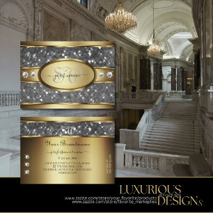 Cartão De Visita Iniciais de Estrelas de Diamante Silver Dourado El