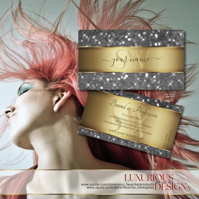 Cartão De Visita Iniciais de Estrelas Luminosas Douradas e Luminosa (Criador carregado)