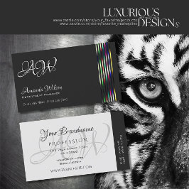 Cartão De Visita Iniciais de faixas coloridas de Cinzas escuras e c