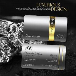 Cartão De Visita Iniciais de Glamor de Decoração Dourada de Prata d