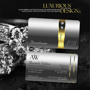 Cartão De Visita Iniciais de Glamor de Decoração Dourada de Prata d