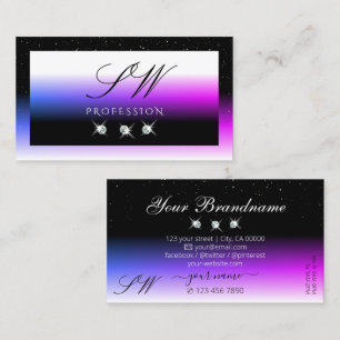 Cartão De Visita Iniciais de Gradação Púrpura Rosa de Ouros Brancos