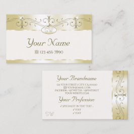 Cartão De Visita Iniciais de Joias Geladas com Ornamentado de Creme