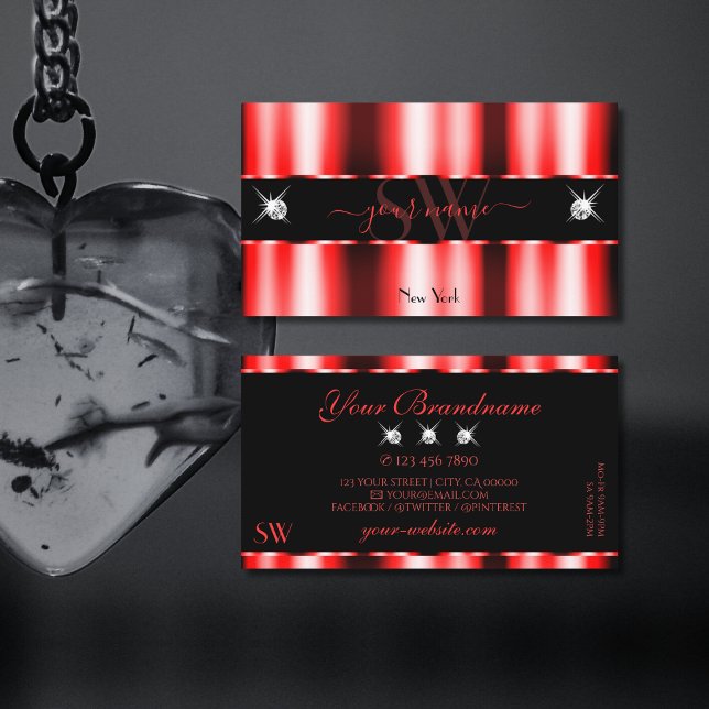 Cartão De Visita Iniciais de Joias Negra Negra Luminosa Na moda (Criador carregado)