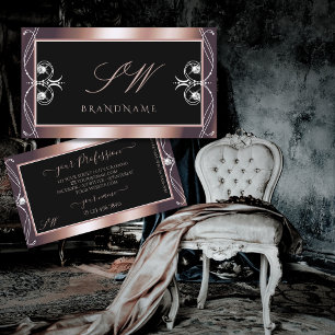 Cartão De Visita Iniciais de Joias Sparkle Douradas de Rosa preto L