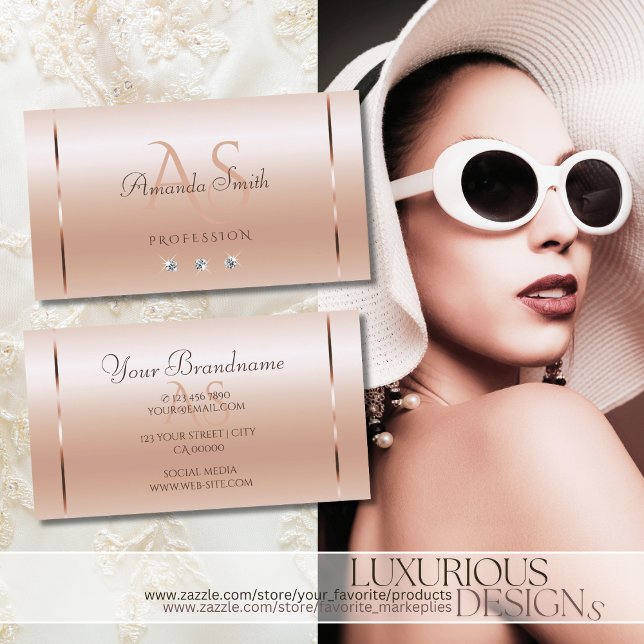 Cartão De Visita Iniciais de Joias Sparkle Shimmery Rosa de Pastel (Criador carregado)