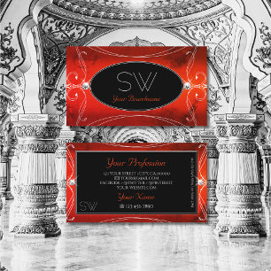 Cartão De Visita Iniciais de Jovens de Ornamentado Preto Vermelho E
