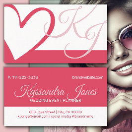 Cartão De Visita Iniciais de Monograma do Coração Caligráfico Branc