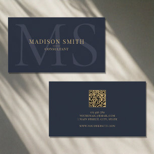 Cartão De Visita Iniciais de Monograma Minimalista com Código QR Pr