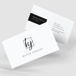 Cartão De Visita Iniciais de Monograma Minimalista Preto e Branco