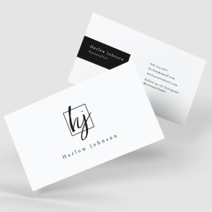 Cartão De Visita Iniciais de Monograma Minimalista Preto e Branco