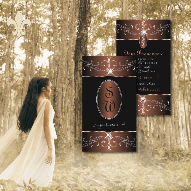 Cartão De Visita Iniciais de Ornamentados Castanhos Nobres Café (Criador carregado)