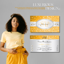 Cartão De Visita Iniciais de Ouros de Brilho Laranja Prateado