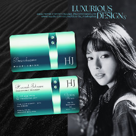 Cartão De Visita Iniciais de Ouros Shimmery Gradient Teal Elegance