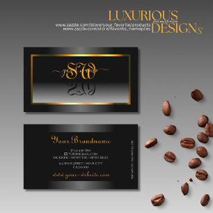 Cartão De Visita Iniciais de Quadro Laranja Gradiente Preto Elegant