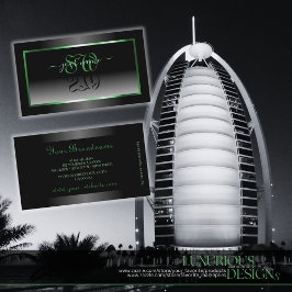 Cartão De Visita Iniciais de quadros verdes em preto-e-branco decen