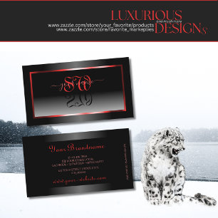 Cartão De Visita Iniciais de quadros vermelhos de gradiente preto e