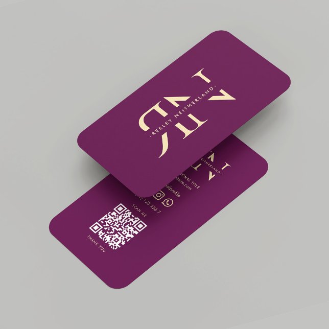 Cartão De Visita Iniciais Douradas Roxos de Luxo Moderno Monograma (Modern Monogram Luxury Purple Gold Initials Business Card
)