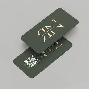 Cartão De Visita Iniciais Dourados Verdes Escuros do Monograma Mode