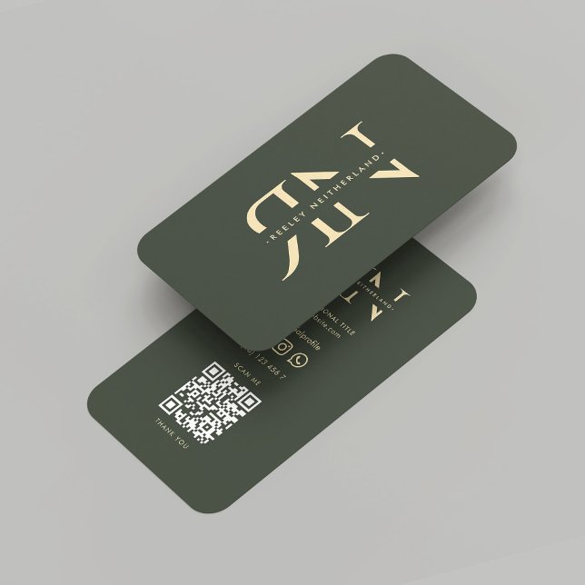 Cartão De Visita Iniciais Dourados Verdes Escuros do Monograma Mode (Modern Monogram Dark Green Gold Initials Business Card
)