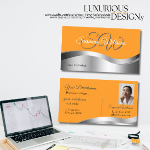 Cartão De Visita Iniciais e Foto do Decor Silver Laranja Clássico