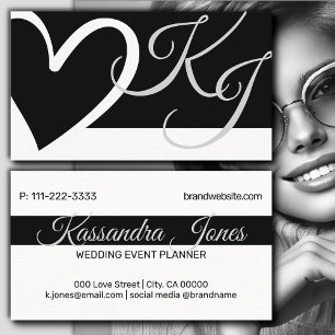 Cartão De Visita Iniciais em preto e branco em forma de coração cal