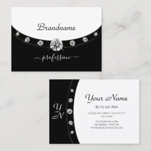 Cartão De Visita Iniciais Legais Pretas e Brancos Faux Rhinestones