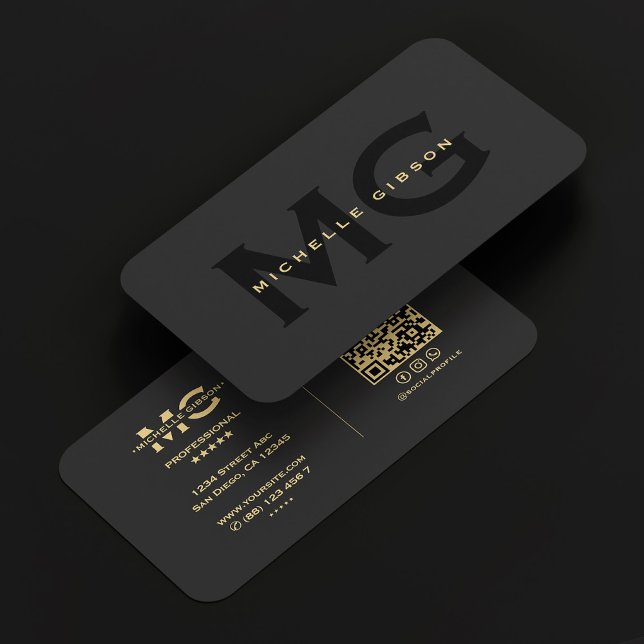 Cartão De Visita Iniciais Mínimos de Monograma Profissional em Pret (Minimal Professional Monogram Black Initials Business Card
)