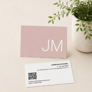 Cartão De Visita Iniciais Monograma Chic Rosa Profissional QR