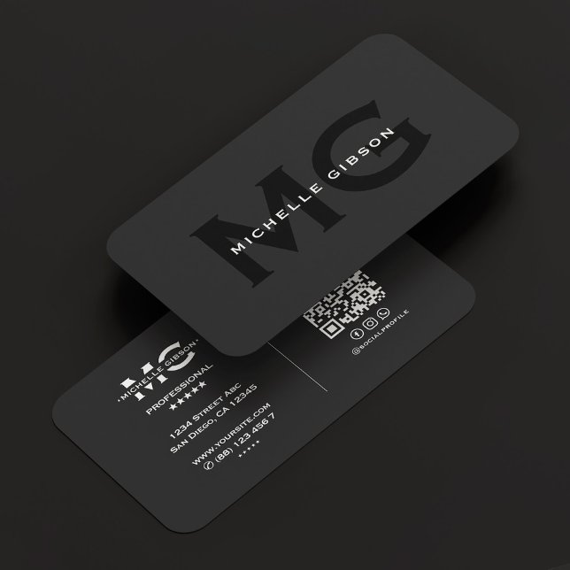Cartão De Visita Iniciais Pretos de Monograma Profissional Moderno  (Modern Bold Professional Monogram Black Initials Business Card
)