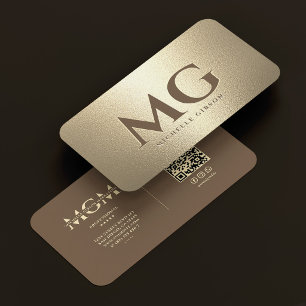 Cartão De Visita Iniciais Profissionais Elegantes Marrom Dourado Fa