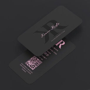 Cartão De Visita Inicial Monograma K R Estética Preto Rosa