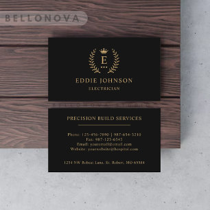Cartão De Visita Inicial Personalizada & Nome Preto e Dourado Monog