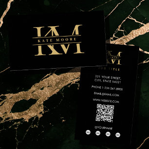 Cartão De Visita Iniciales de Monograma Modernas Preto Ouro Profiss
