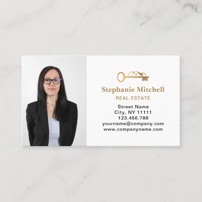 Cartão De Visita Inserir Elemento de Chave do Imobiliário de Foto D (Frente)