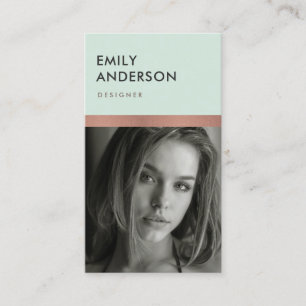 Cartão De Visita INSERIR FOTOGRAFIA PESSOAL VERDE COM rosa DE MENTE