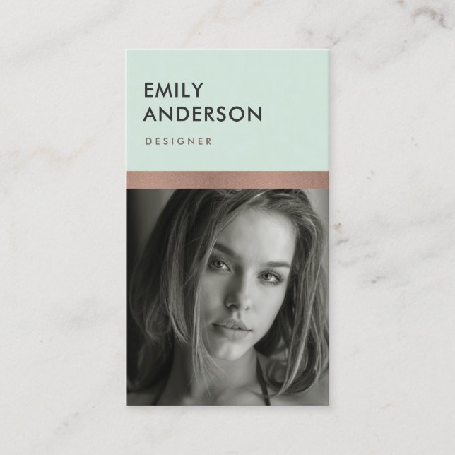 Cartão De Visita INSERIR FOTOGRAFIA PESSOAL VERDE COM rosa DE MENTE (Frente)