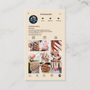 Cartão De Visita Instagram Beige de Código QR de Salão de Nail Mode