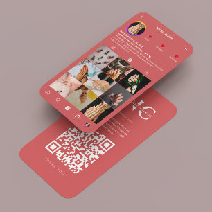 Cartão De Visita Instagram Coral Manicurista do Artista Nail Modern