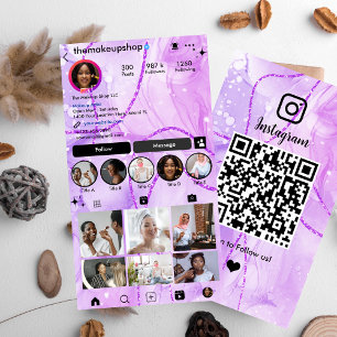 Cartão De Visita Instagram Cupla Marble Roxo Código QR Mídia Social