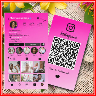 Cartão De Visita Instagram Cute Pink Ombre Código QR Mídia Social 