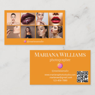 Cartão De Visita instagram fotógrafo 8 fotos qr code laranja