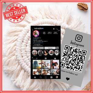 Cartão De Visita Instagram Hair Stylist Cinzas Código QR Mídia Soci