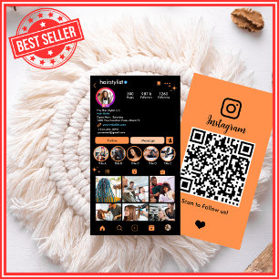 Cartão De Visita Instagram Hair Stylist Orange QR Code Social Media