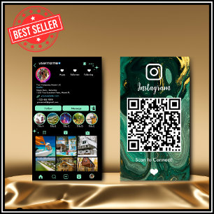 Cartão De Visita Instagram LUXO Mármore Verde e Preto Ágata QR
