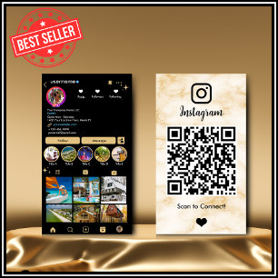 Cartão De Visita Instagram LUXURY Amarelo & Preto Mármore Ágata QR