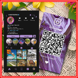Cartão De Visita Instagram LUXURY Rojxo & Preto Mármore Ágata QR