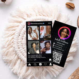 Cartão De Visita Instagram metal negro Código QR Mídia social