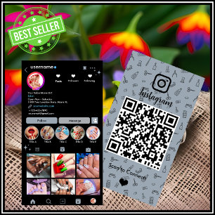 Cartão De Visita Instagram Nail Salon Dusty Blue   Mídia social QR